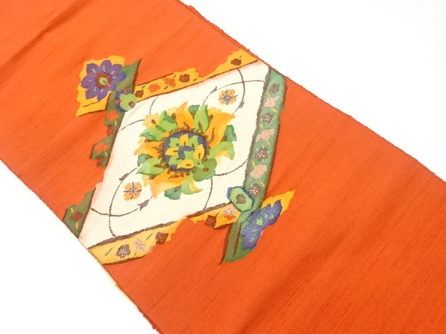 JAPANESE KIMONO / VINTAGE NAGOYA OBI / TSUMUGI / WOVEN FLORAL PLANTS